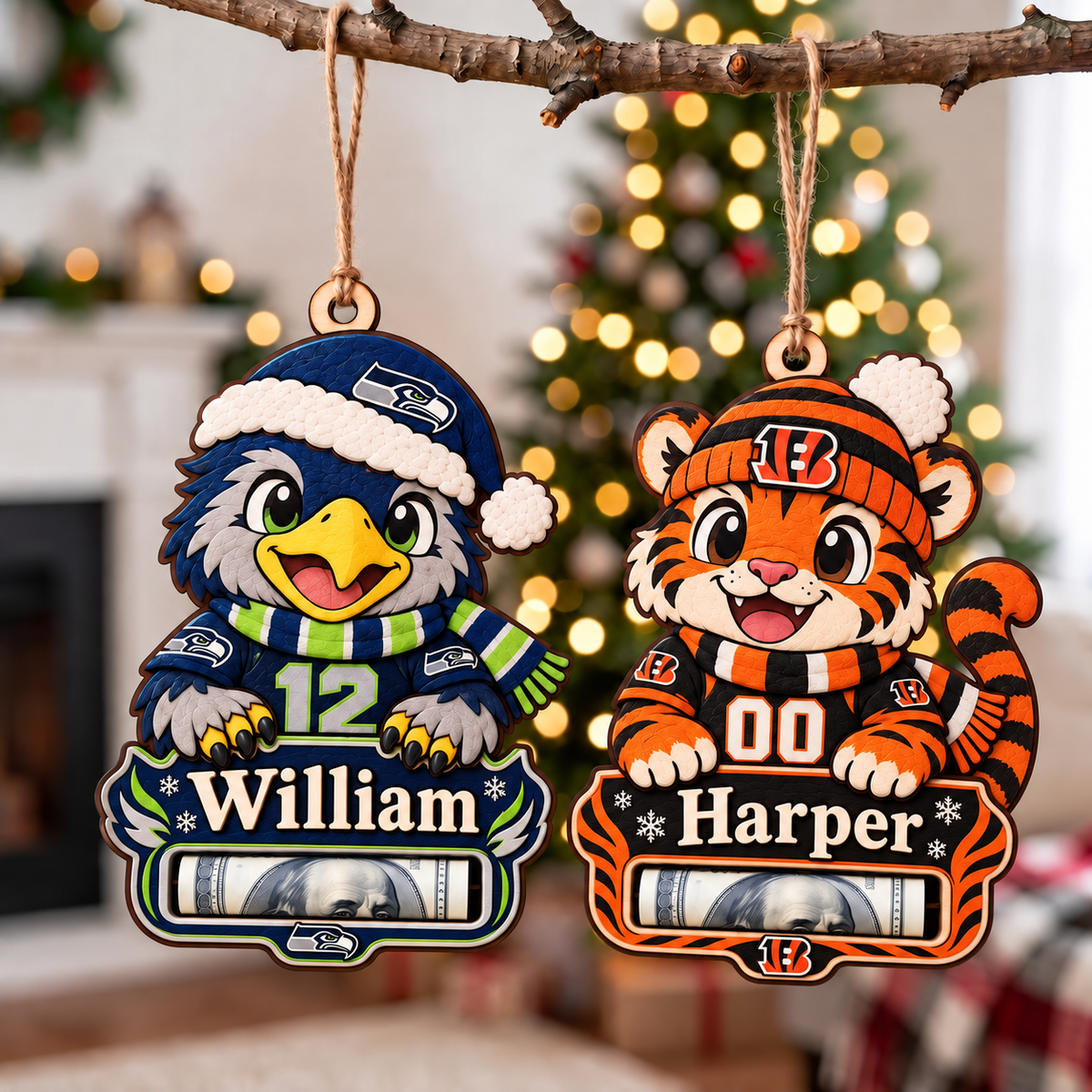 Personalized Custom America Football Team, Name & Number Money Holder Ornament – Custom Name Wooden Holiday Gift