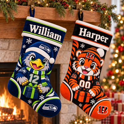 Personalized America Football Custom Team, Name & Number Christmas Stocking