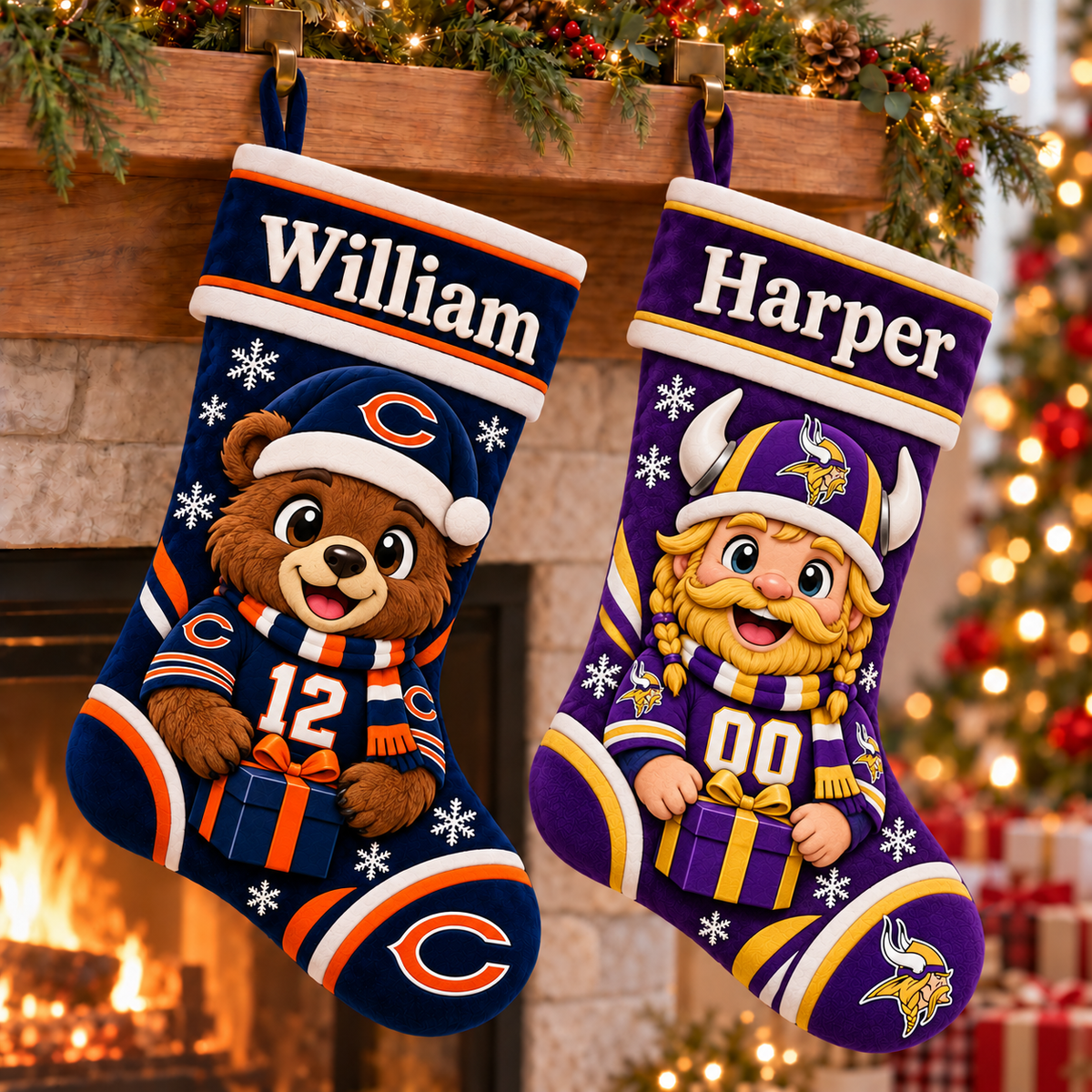 Personalized America Football Custom Team, Name & Number Christmas Stocking