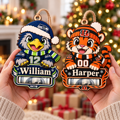 Personalized Custom America Football Team, Name & Number Money Holder Ornament – Custom Name Wooden Holiday Gift