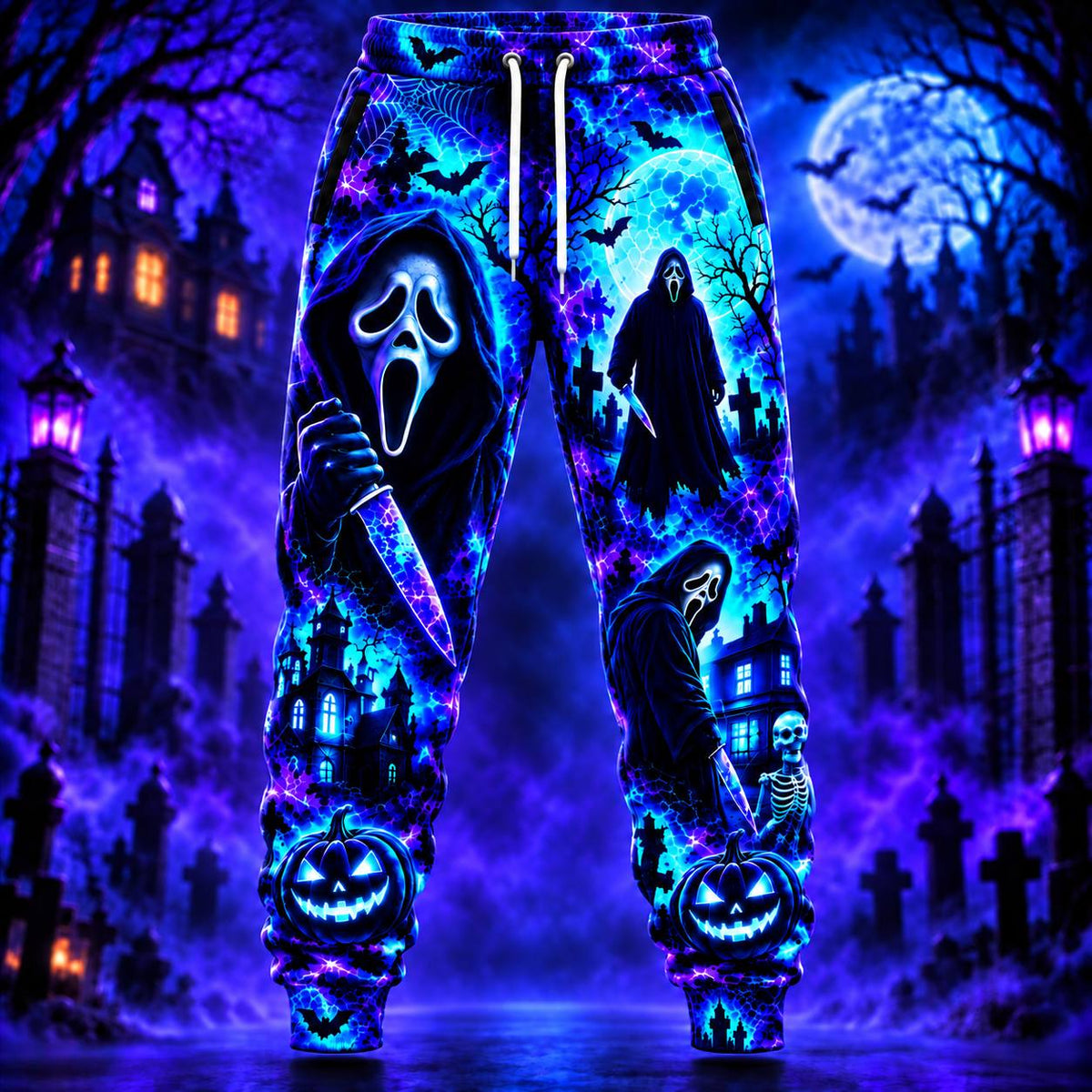 Halloween Neon Ghost Face AOP T-Shirt Sweatshirt Hoodie
