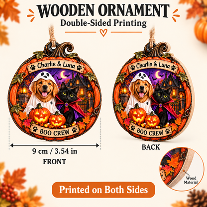 Personalized Halloween Pumpkin Custom Pet  Photo & Name Double-Side Printed Wooden Ornament