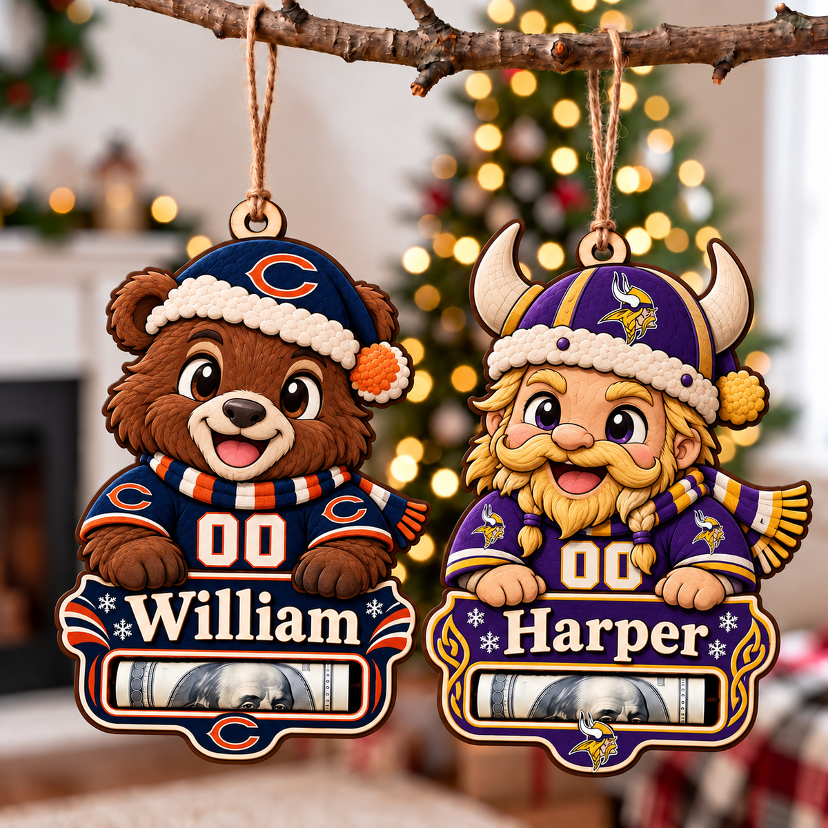 Personalized Custom America Football Team, Name & Number Money Holder Ornament – Custom Name Wooden Holiday Gift