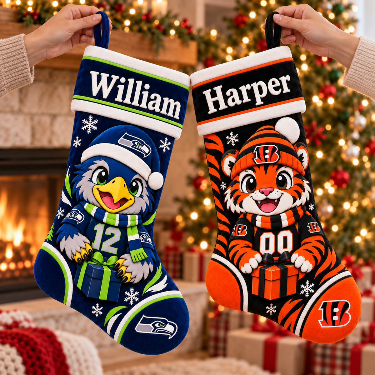 Personalized America Football Custom Team, Name & Number Christmas Stocking