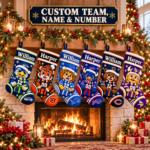 Personalized America Football Custom Team, Name & Number Christmas Stocking