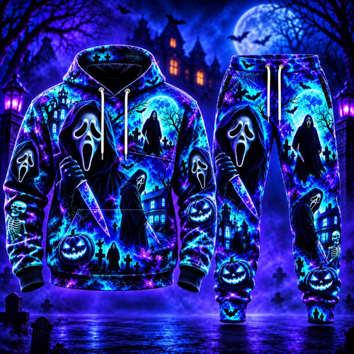 Halloween Neon Ghost Face AOP T-Shirt Sweatshirt Hoodie