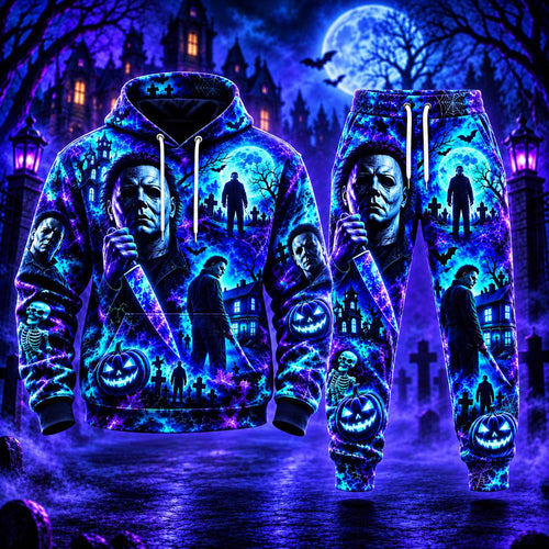 Halloween Neon Michael Myers AOP T-Shirt Sweatshirt Hoodie