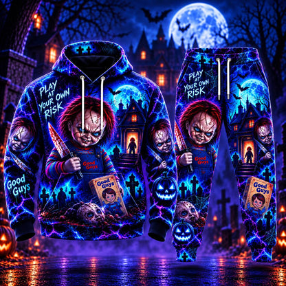 Halloween Neon Chucky AOP T-Shirt Sweatshirt Hoodie
