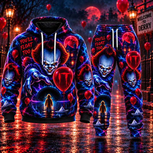 Halloween Neon Pennywise AOP T-Shirt Sweatshirt Hoodie